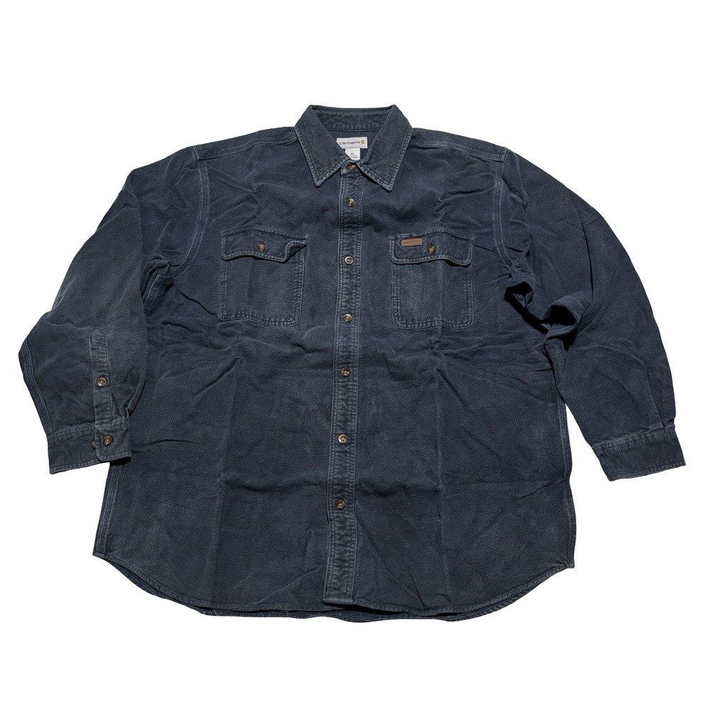 Carhartt Workwear Men's Heavyweight Cotton Navy Button Down Shirt XL 24.5 x 30